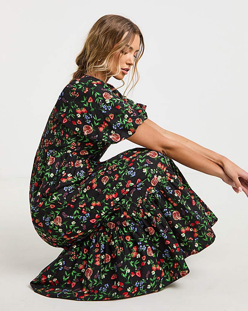 Fruit Print Poplin Maxi Dress