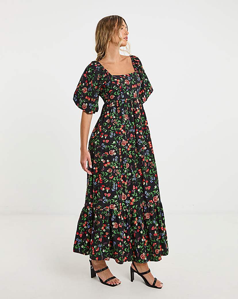 Simply Be - Women's Fruit Print Poplin Maxi Dress - Size 18 - Black print - 100% Cotton