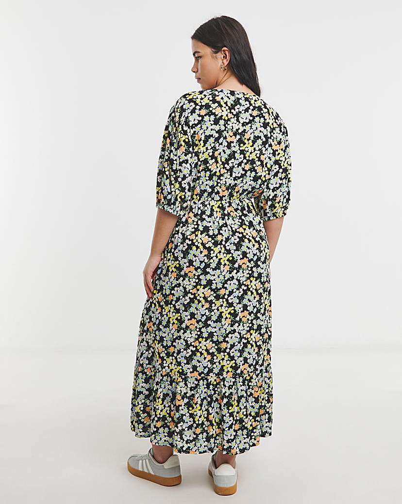Ditsy Print Crinkle Wrap Dress