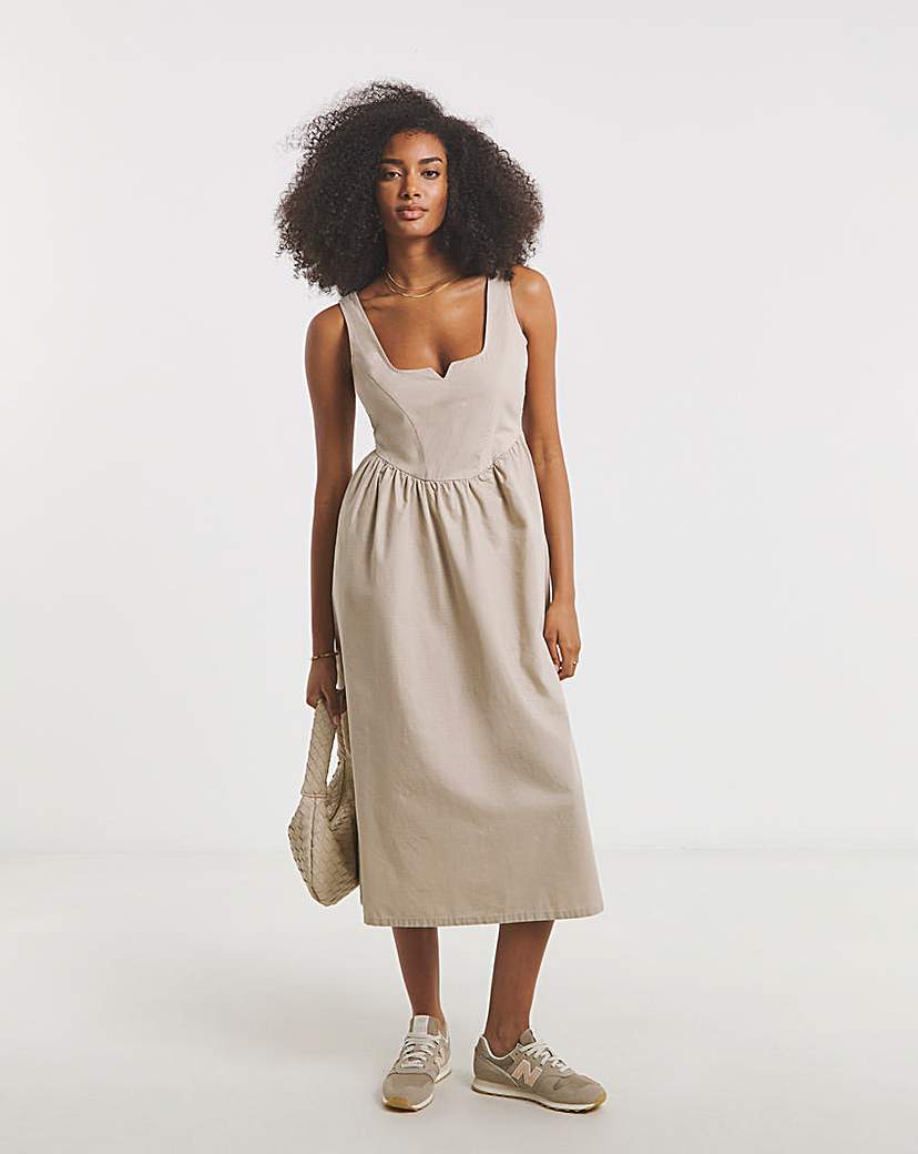 New In - Stone Cargo Apron Midi Dress
