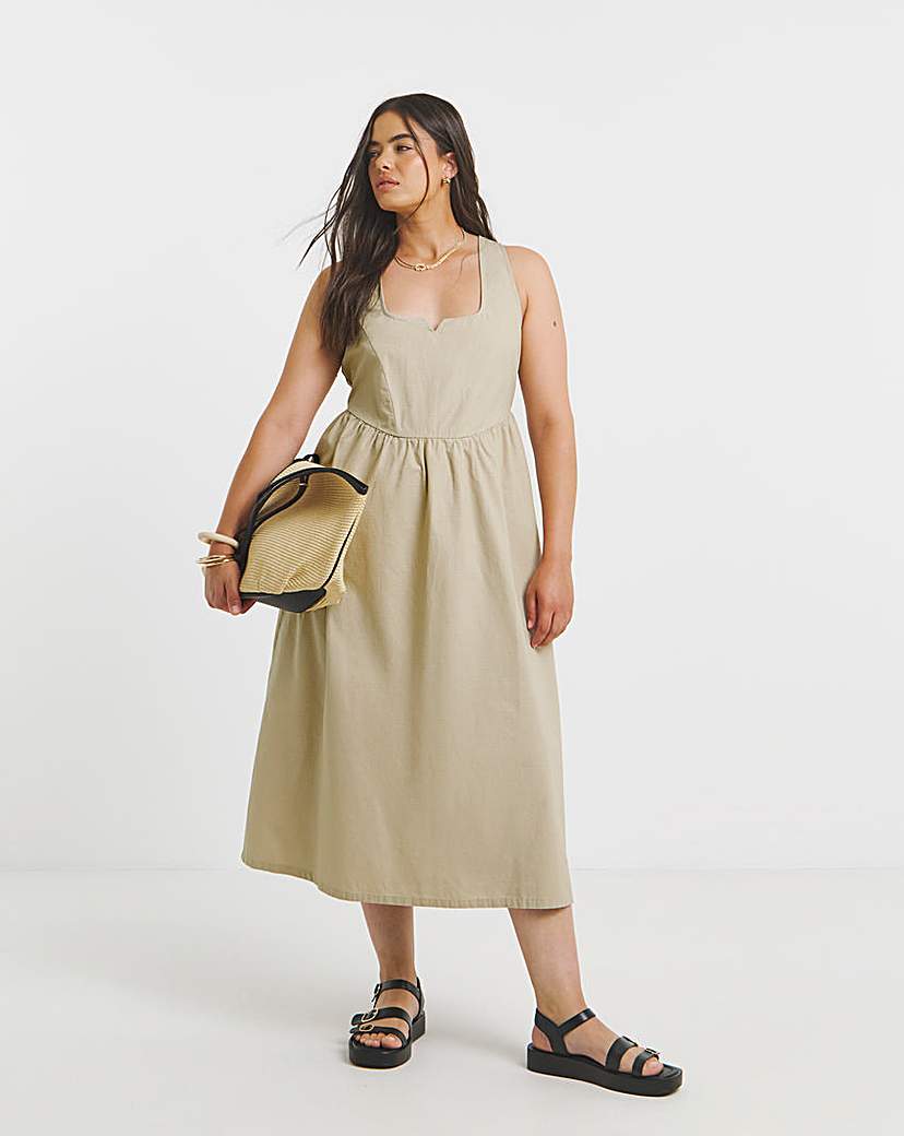 Simply Be - Women's Stone Seamed Detail Utility Midi Dress - Size 12 - Stone