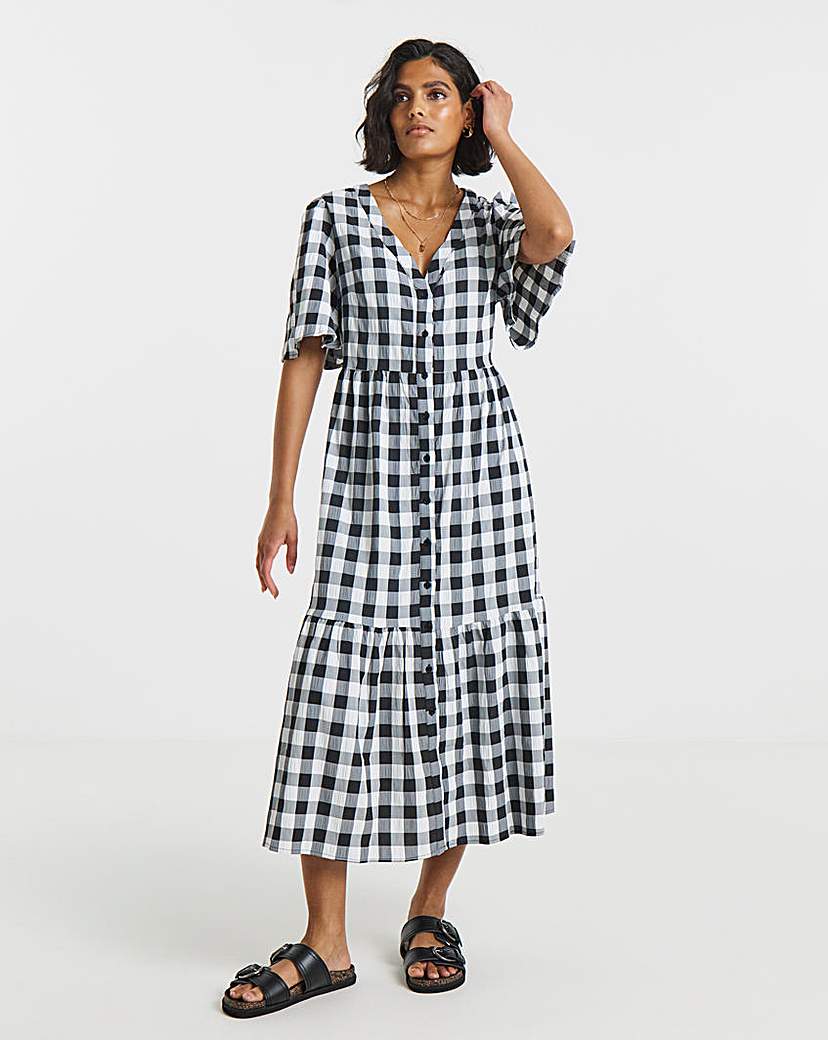 Simply Be Mono Check Gingham Button Up Midi Dress | JD Williams