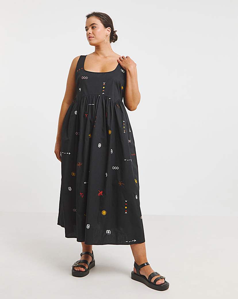 Black Embroidered Apron Dress