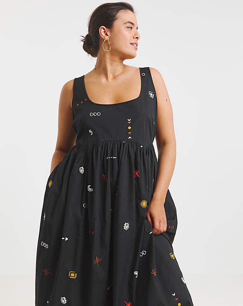 Black Embroidered Apron Dress