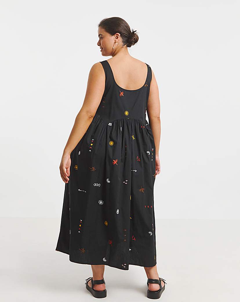Black Embroidered Apron Dress