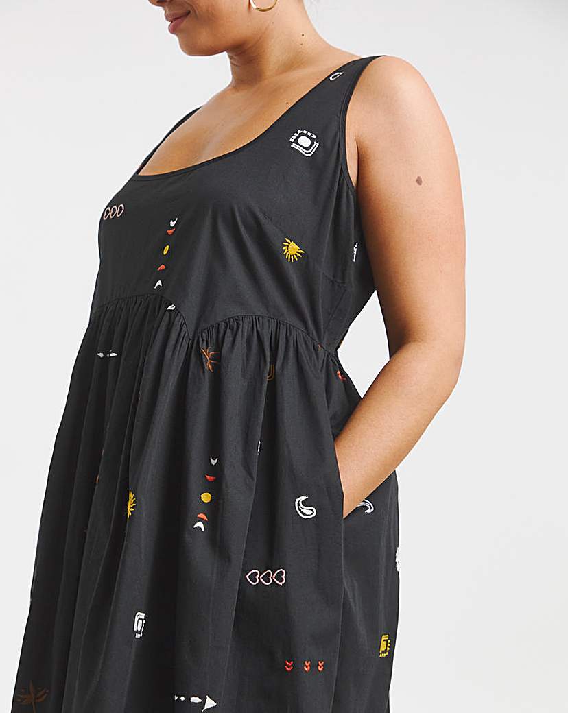 Black Embroidered Apron Dress