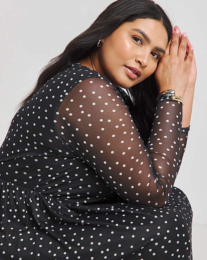 Spot Print Mesh Midi Dress
