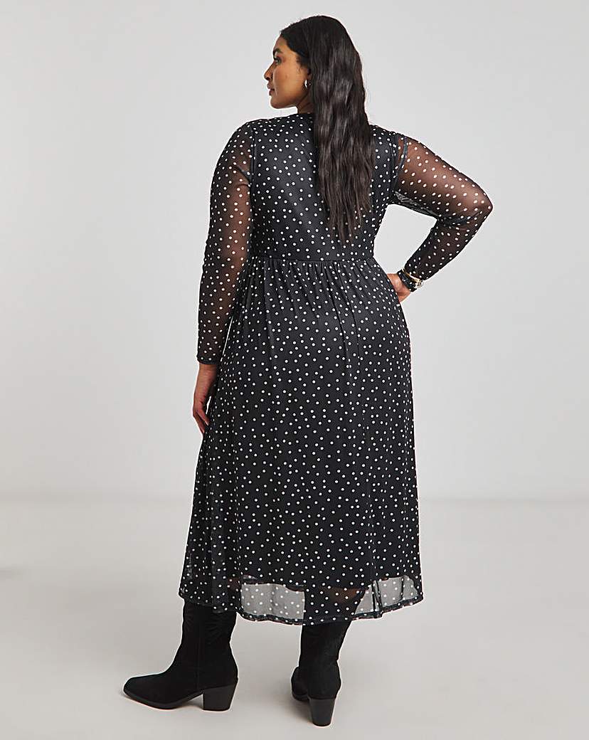 Spot Print Mesh Midi Dress