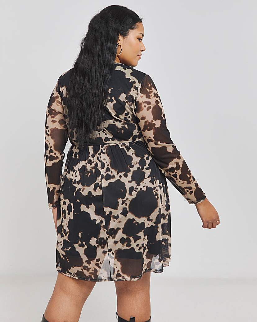 Blur Print Mesh Skater Dress