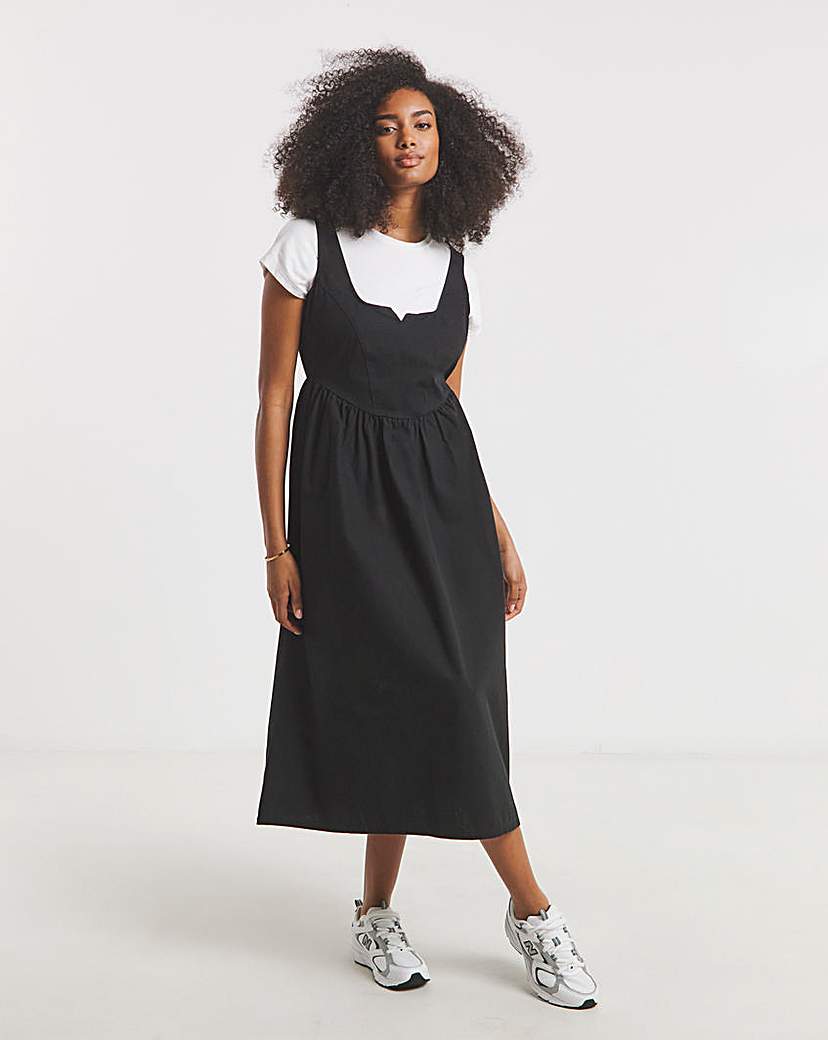 Black Seamed Detail Utility Midi Dress