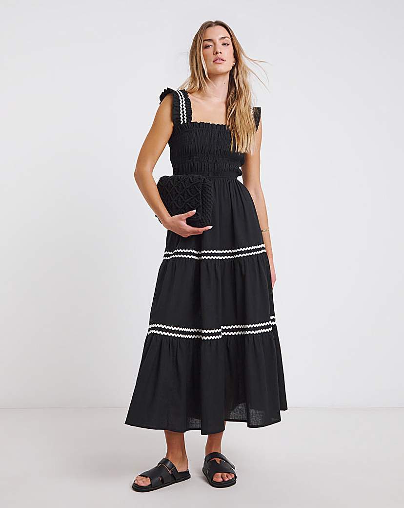 Black Scallop Detail Midi Dress