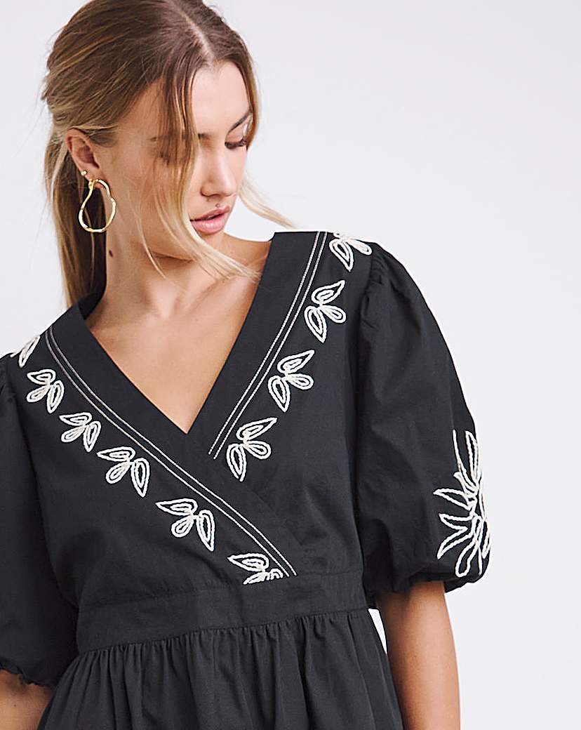 Black Embroidered Poplin Dress