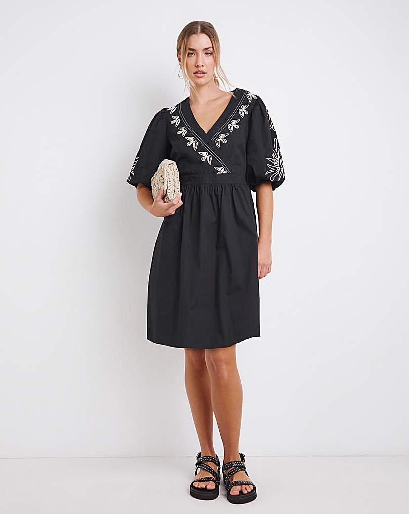 Black Embroidered Poplin Dress