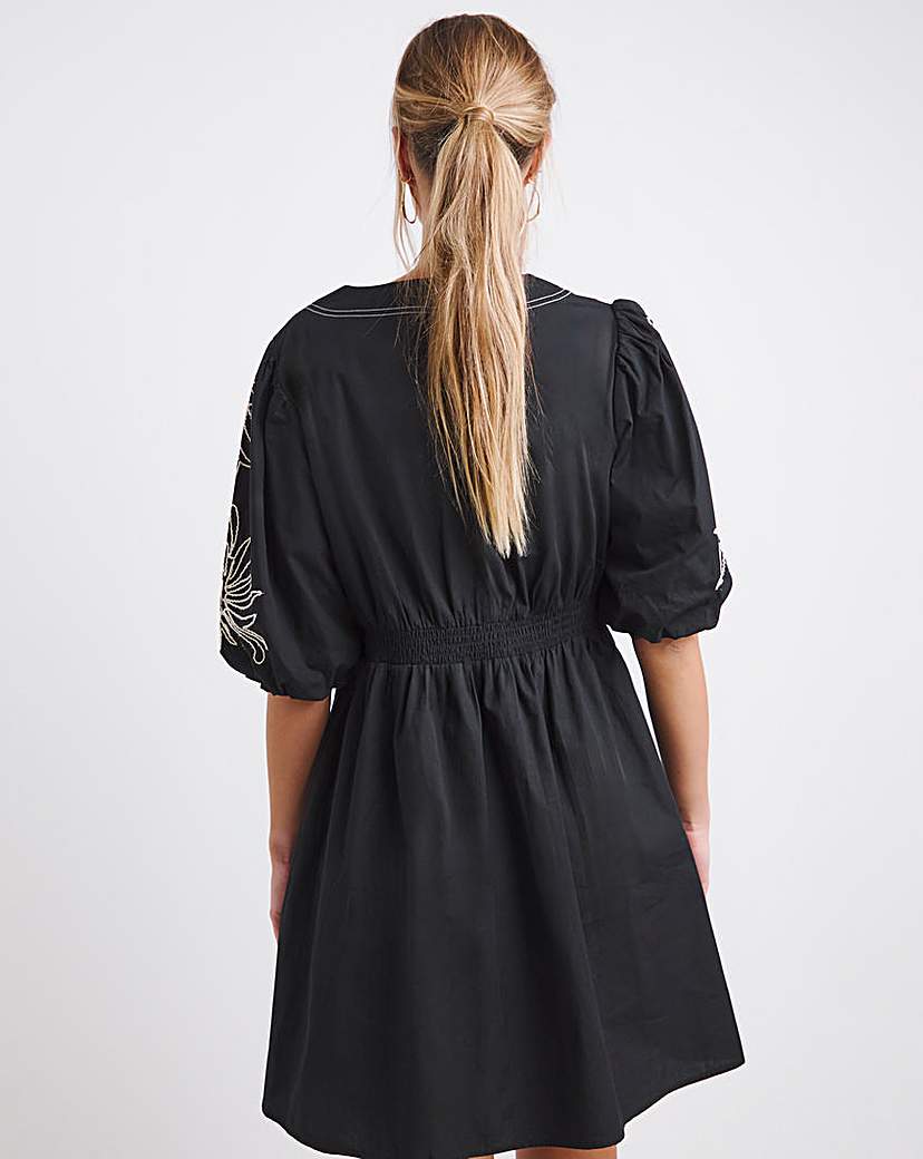 Black Embroidered Poplin Dress
