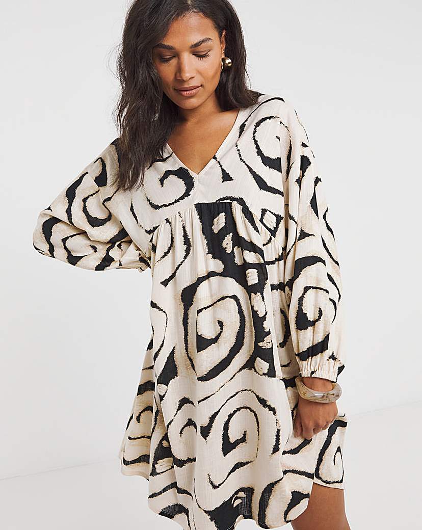 New In - Mono Print Linen Blend Smock Dress