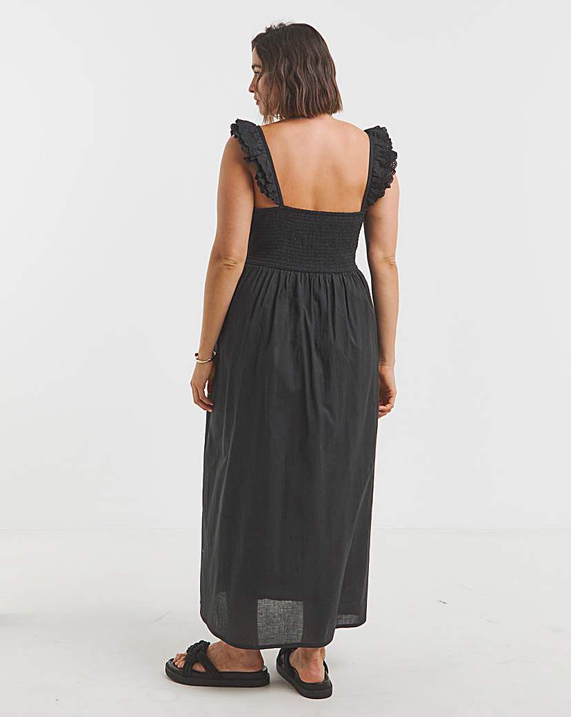 Black Broderie Detail Midi Dress