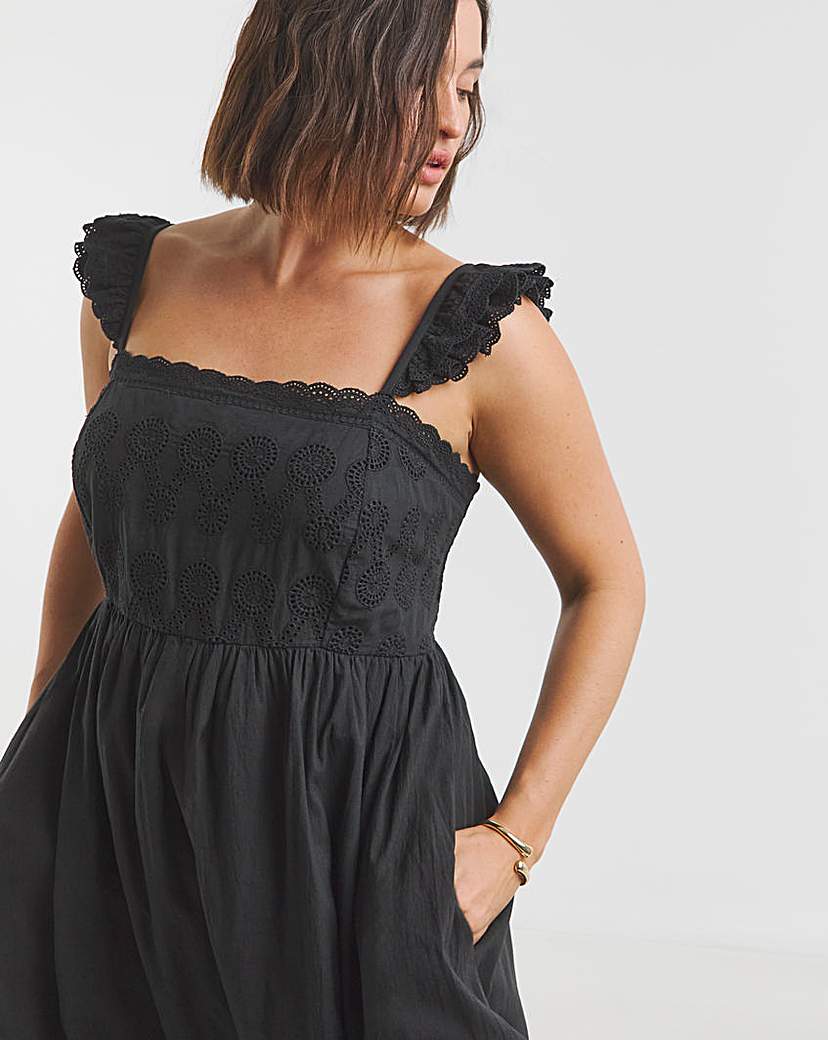 Black Broderie Detail Midi Dress