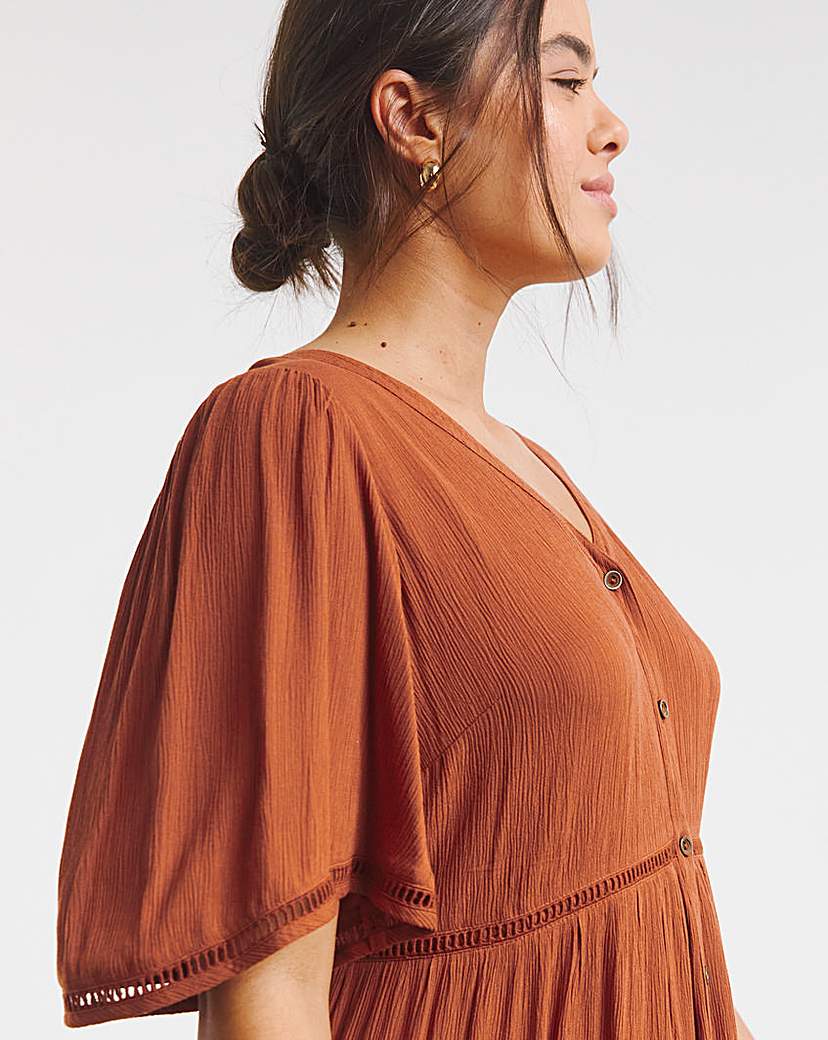 Rust Crinkle Tiered Maxi Dress