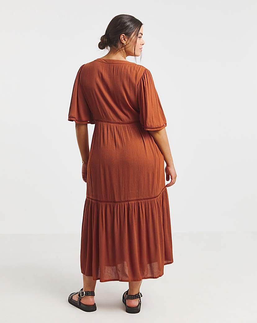 Rust Crinkle Tiered Maxi Dress