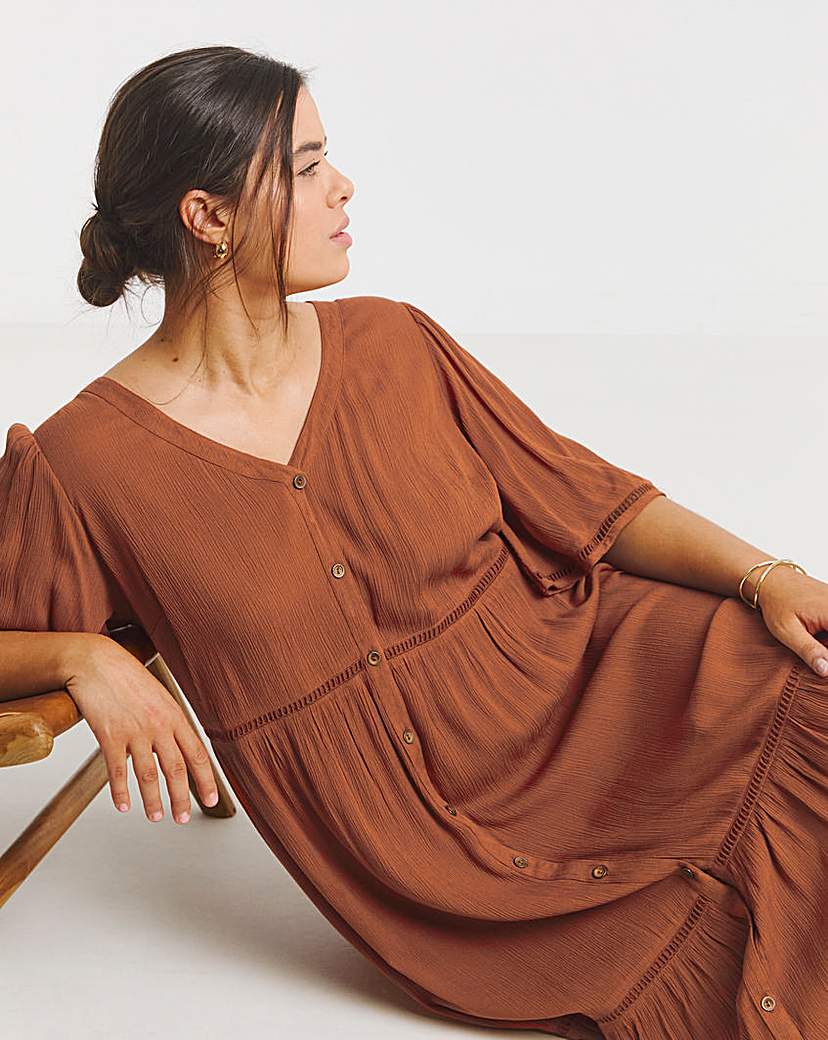 Rust Crinkle Tiered Maxi Dress