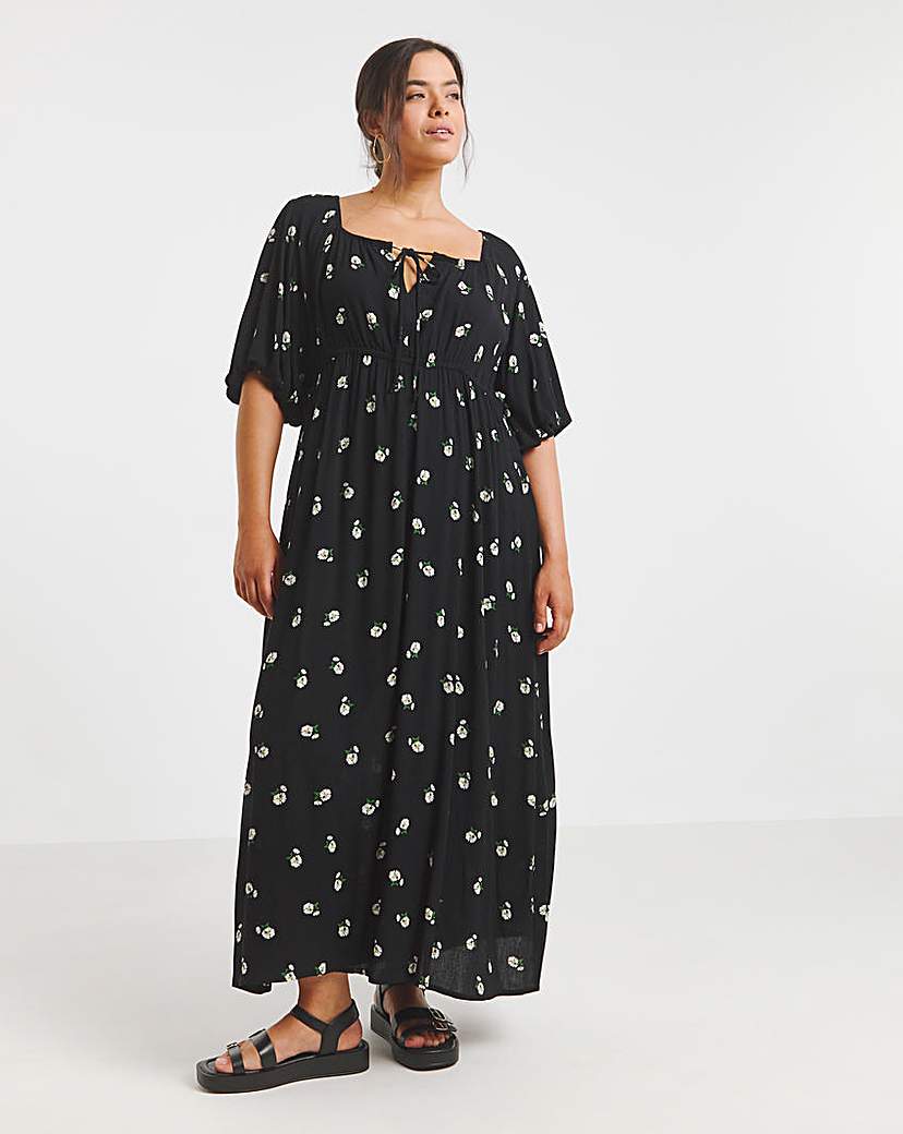 Black Print Crinkle Goddess Dress
