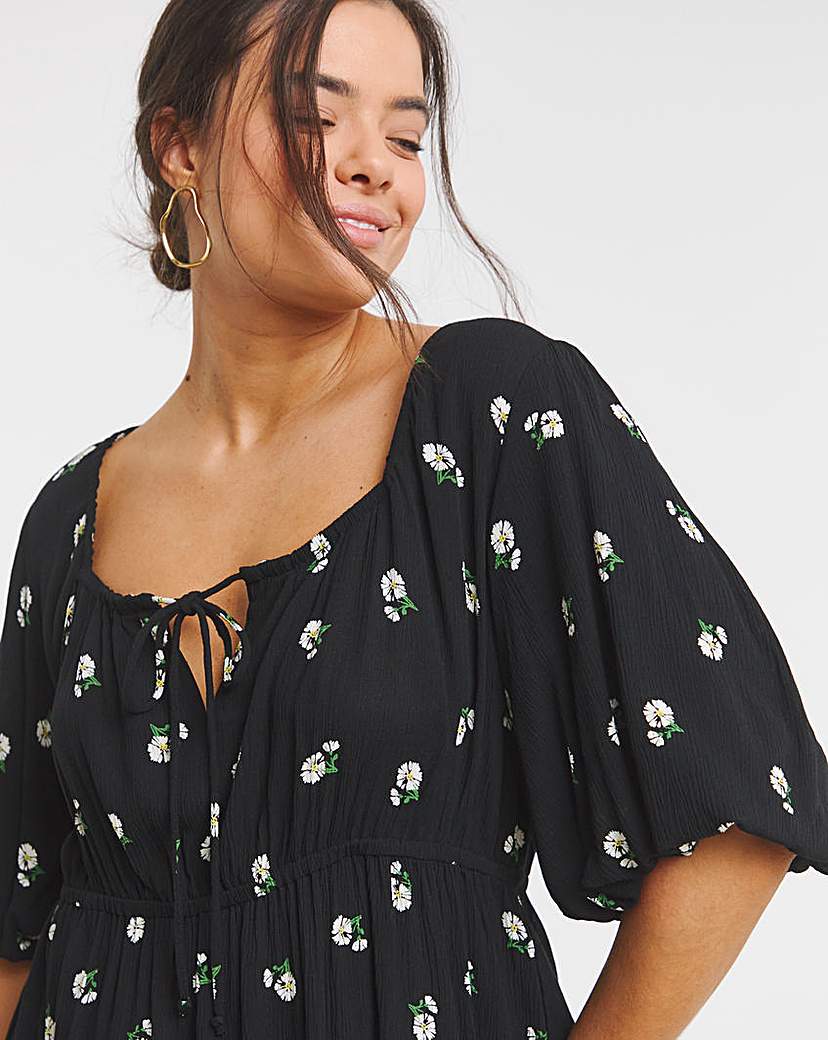 Black Print Crinkle Goddess Dress