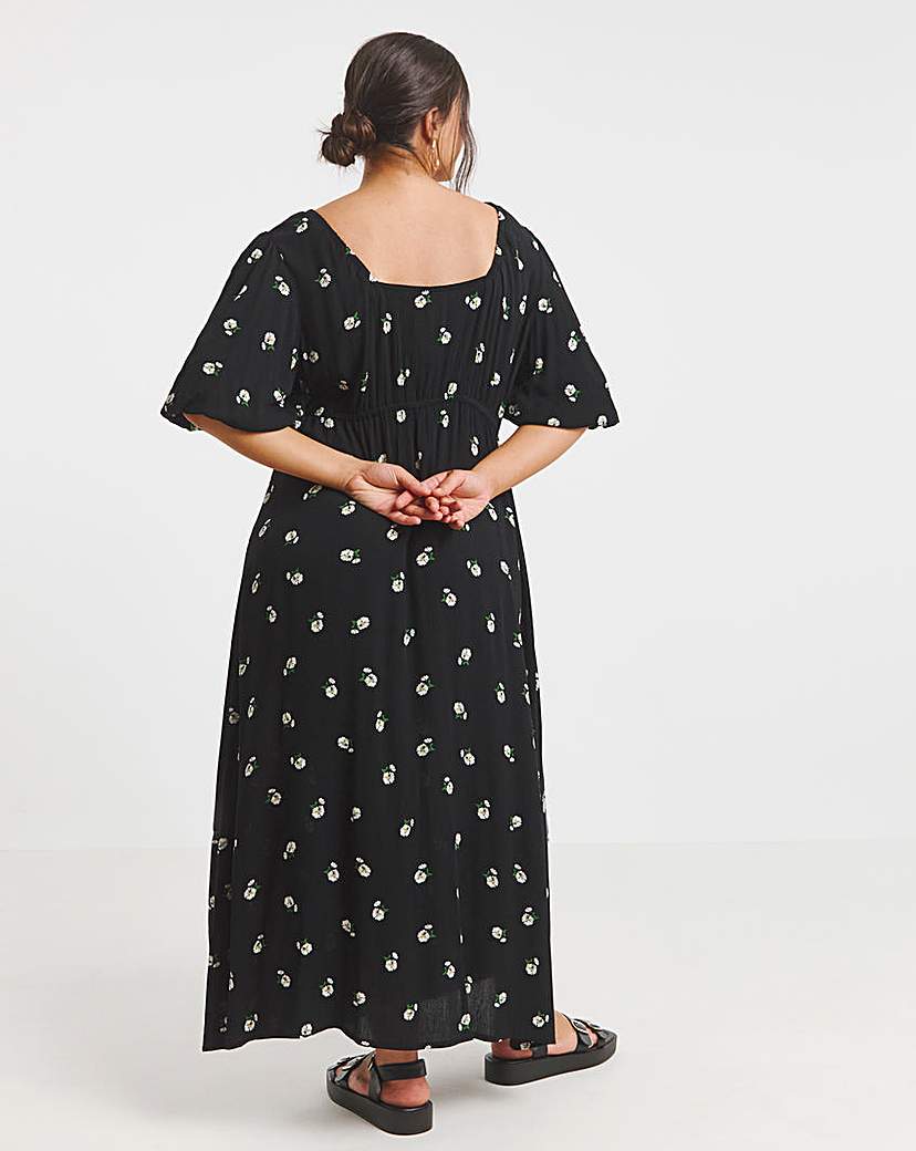 Black Print Crinkle Goddess Dress