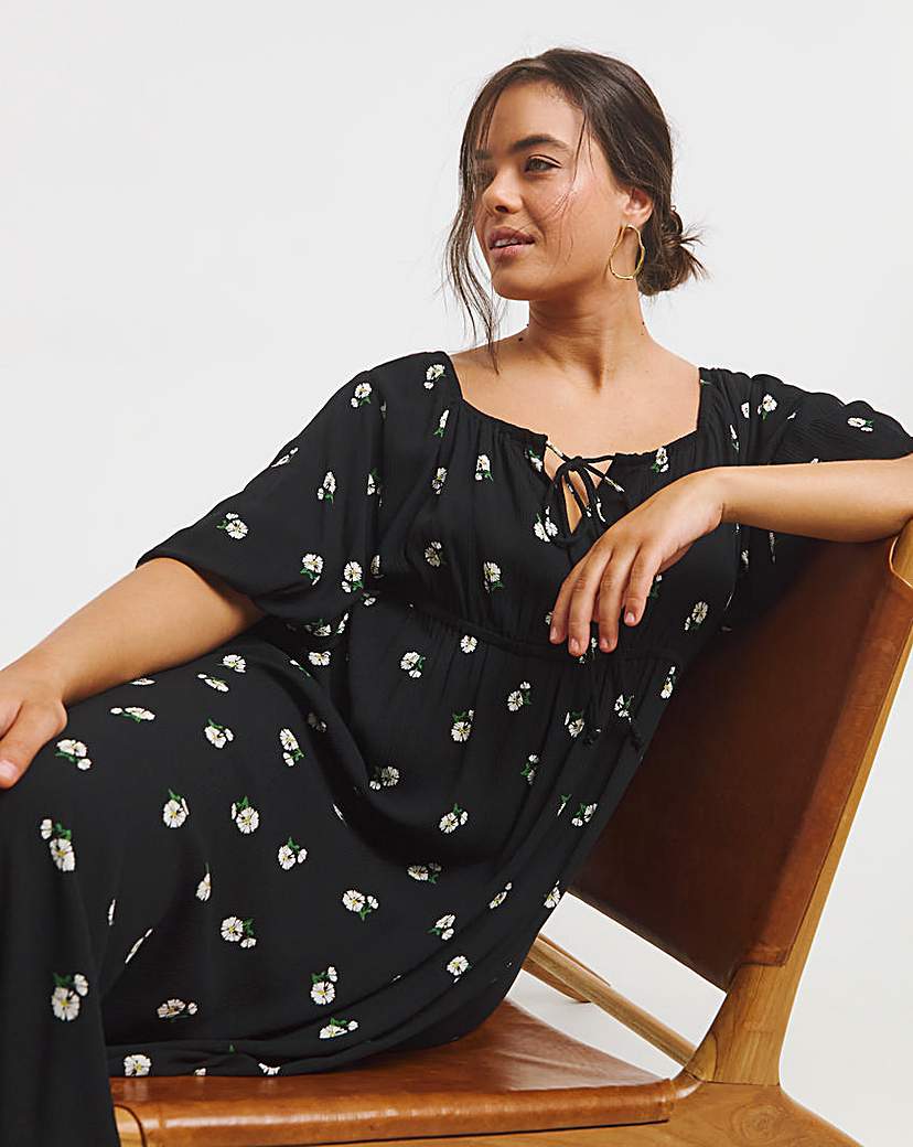 Black Print Crinkle Goddess Dress