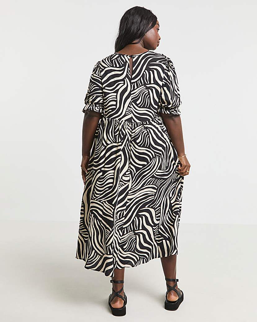 Mono Zebra Print Spun Viscose Midi Dress