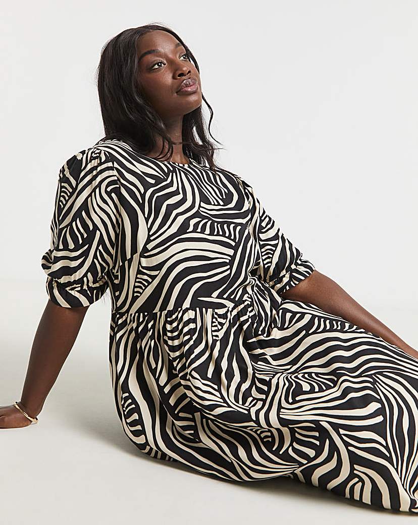 Mono Zebra Print Spun Viscose Midi Dress