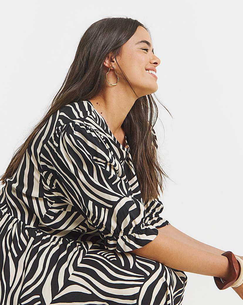 Mono Zebra Print Spun Viscose Midi Dress