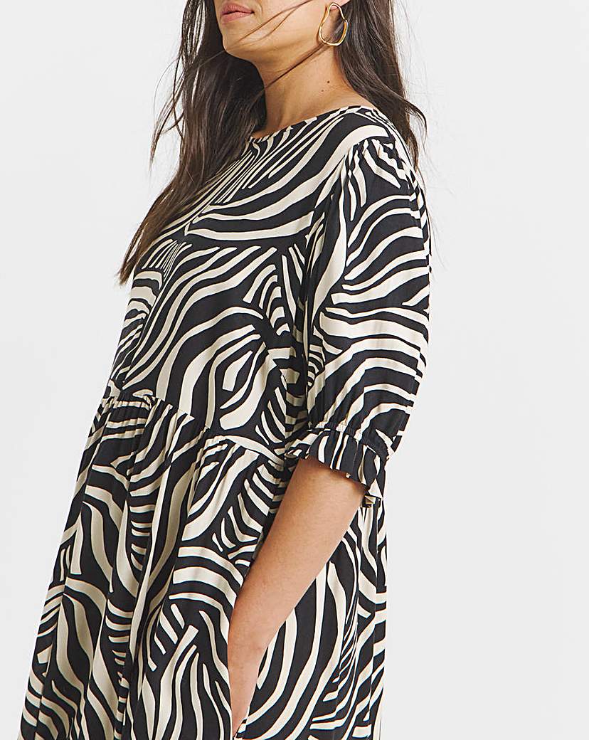 Mono Zebra Print Spun Viscose Midi Dress