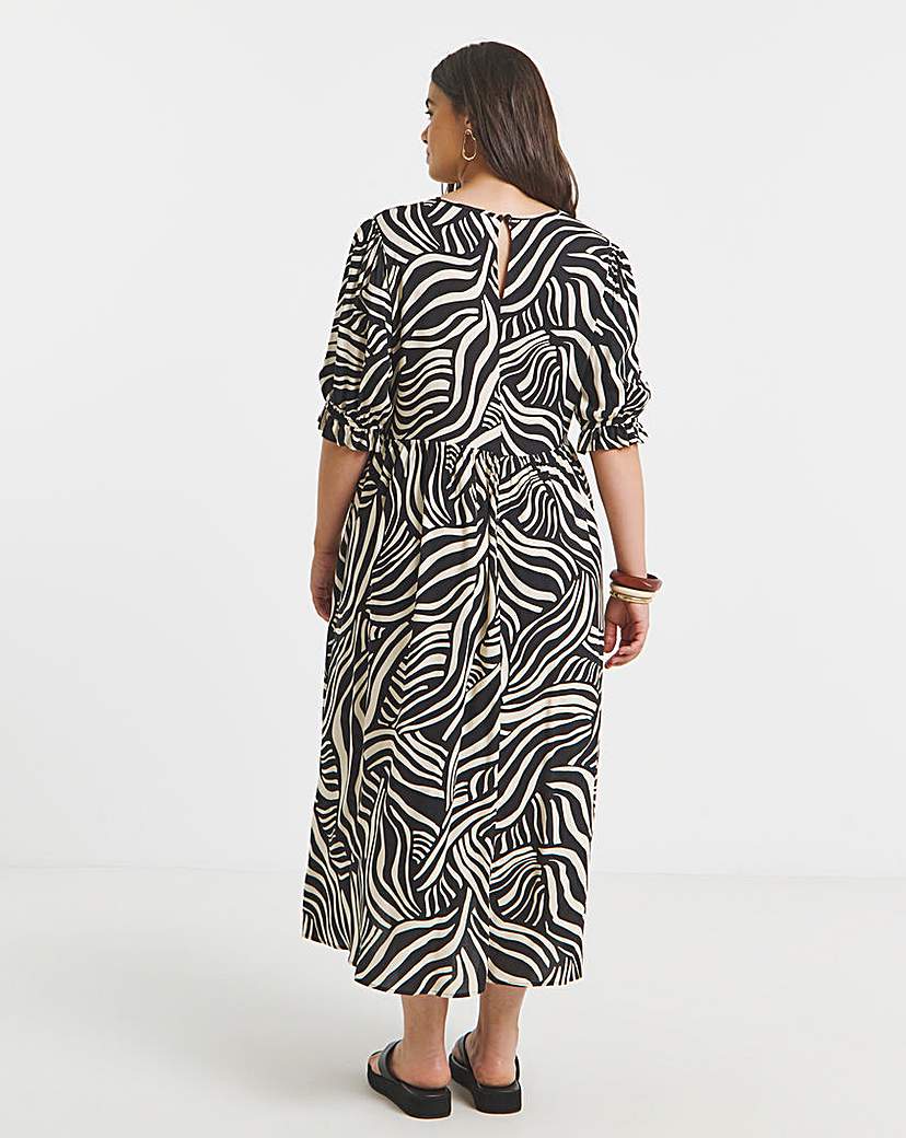 Mono Zebra Print Spun Viscose Midi Dress