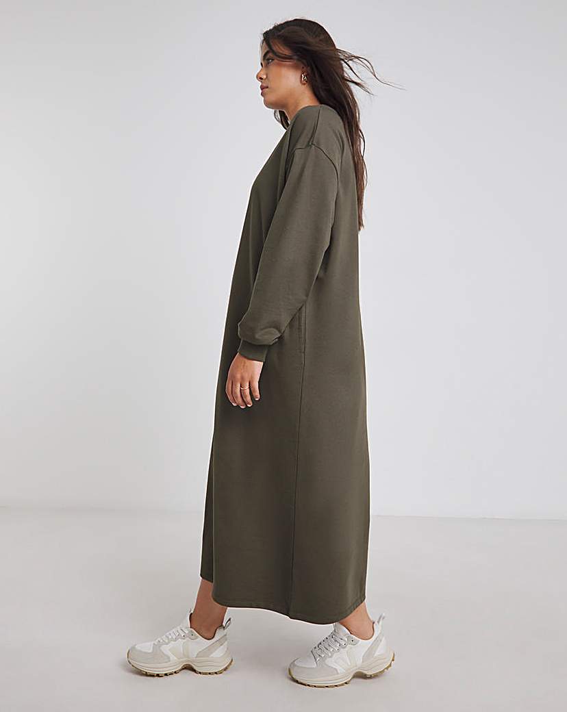 Olive Green Midi Sweat Dress
