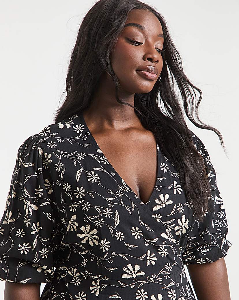 Mono Floral Print Wrap Dress