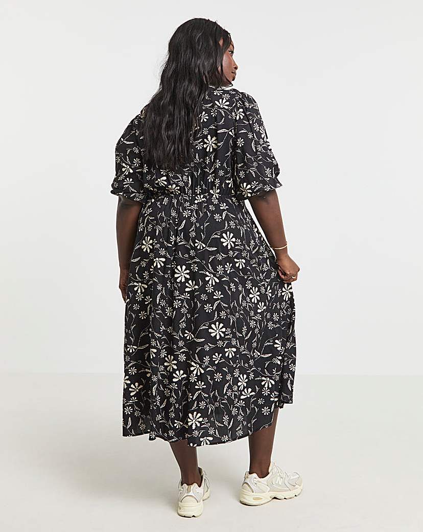 Mono Floral Print Wrap Dress