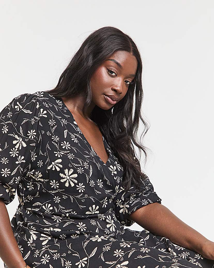 Mono Floral Print Wrap Dress