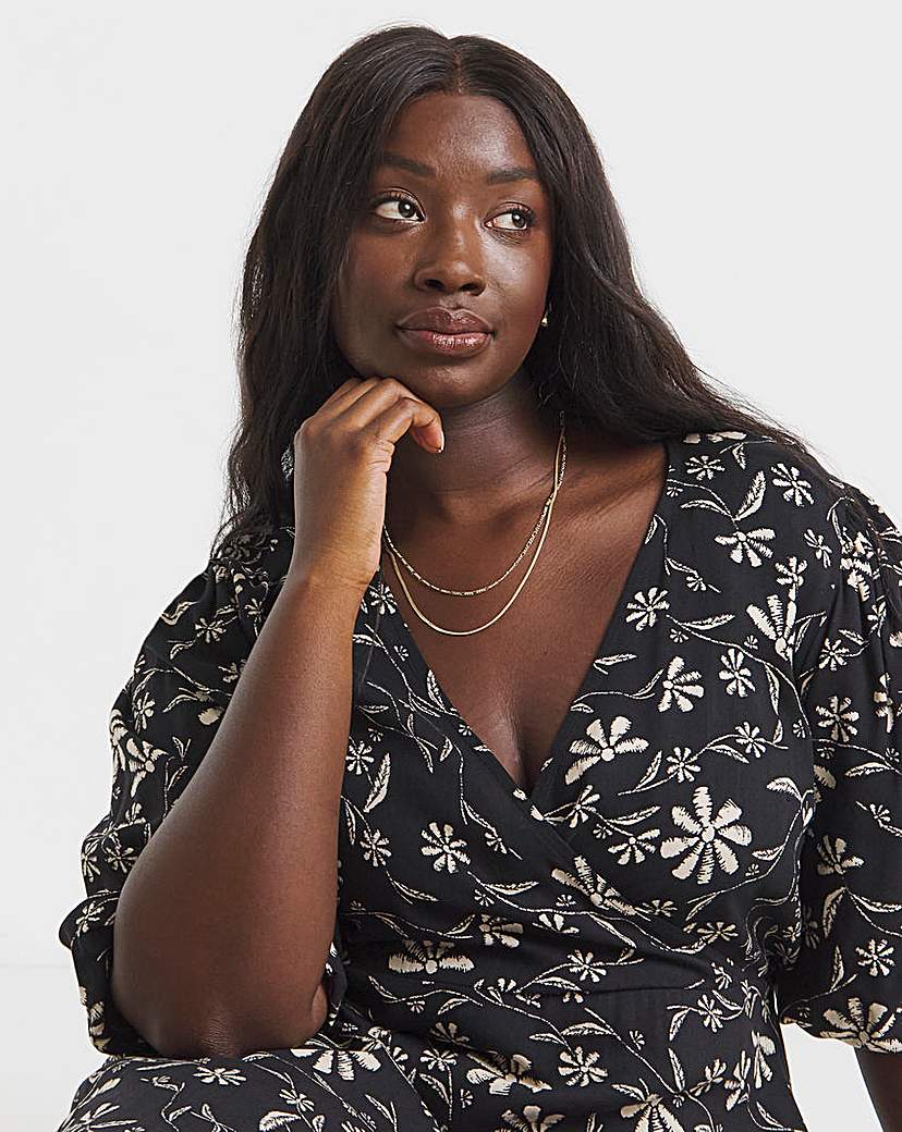 Mono Floral Print Wrap Dress