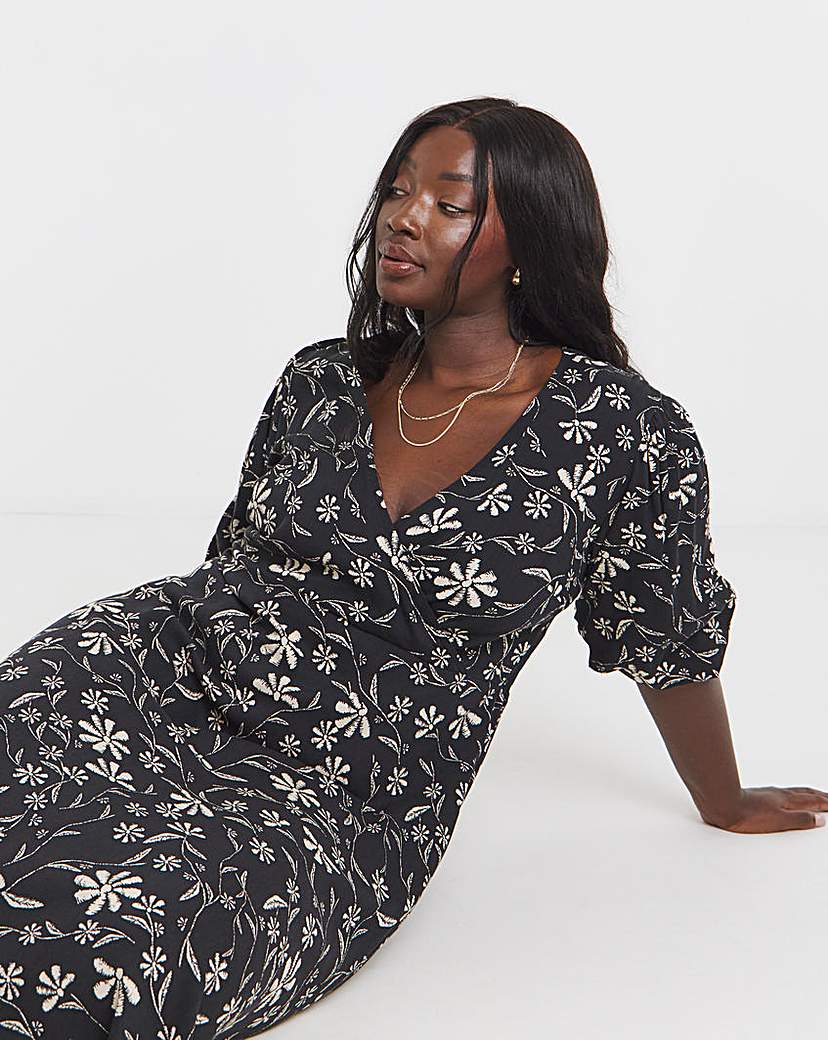Mono Floral Print Wrap Dress