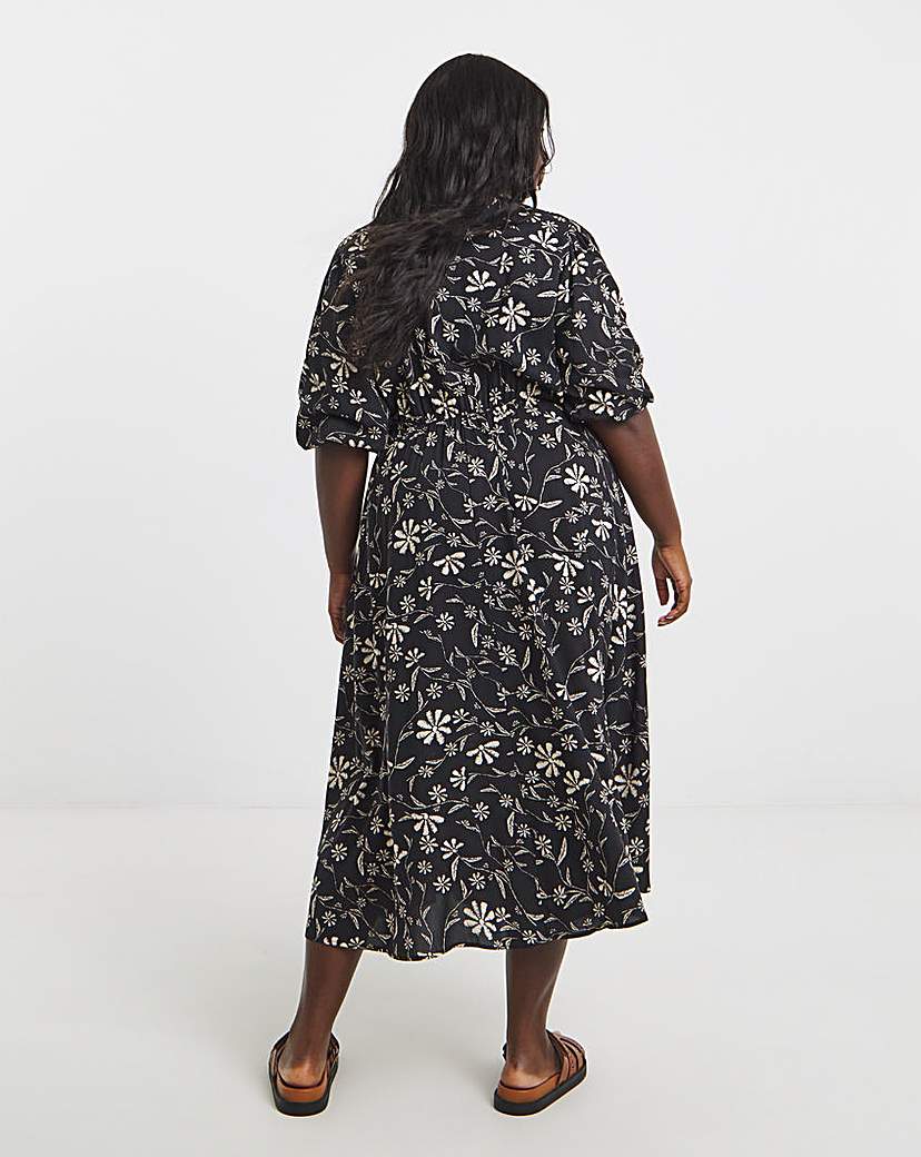 Mono Floral Print Wrap Dress