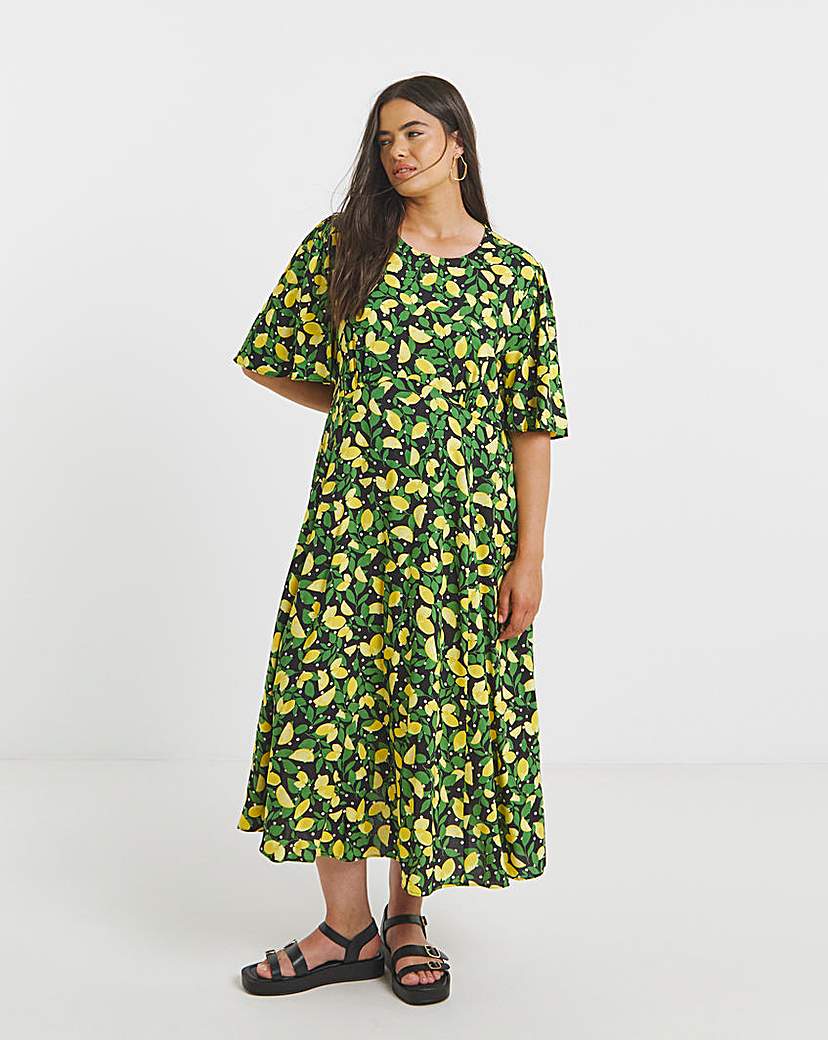 Simply Be - Women's Lemon Print Spun Viscose Midi Dress - Size 12 - Lemon print