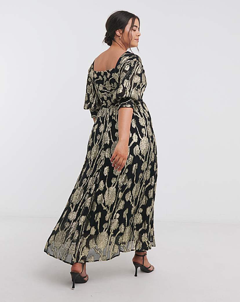 Black and Gold Jacquard Maxi Dress