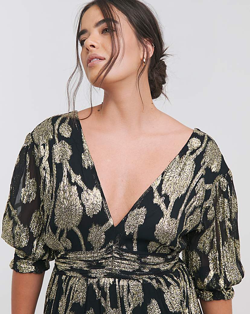 Black and Gold Jacquard Maxi Dress