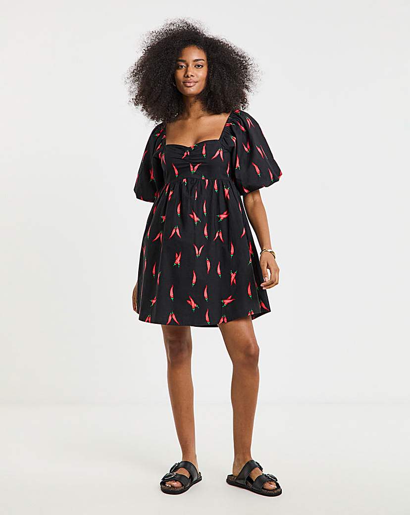 New In - Chilli Print Poplin Skater Dress