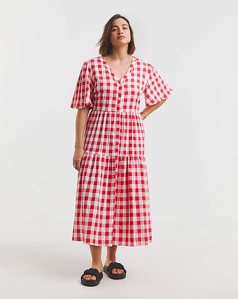 Red/White Gingham Midi Dress