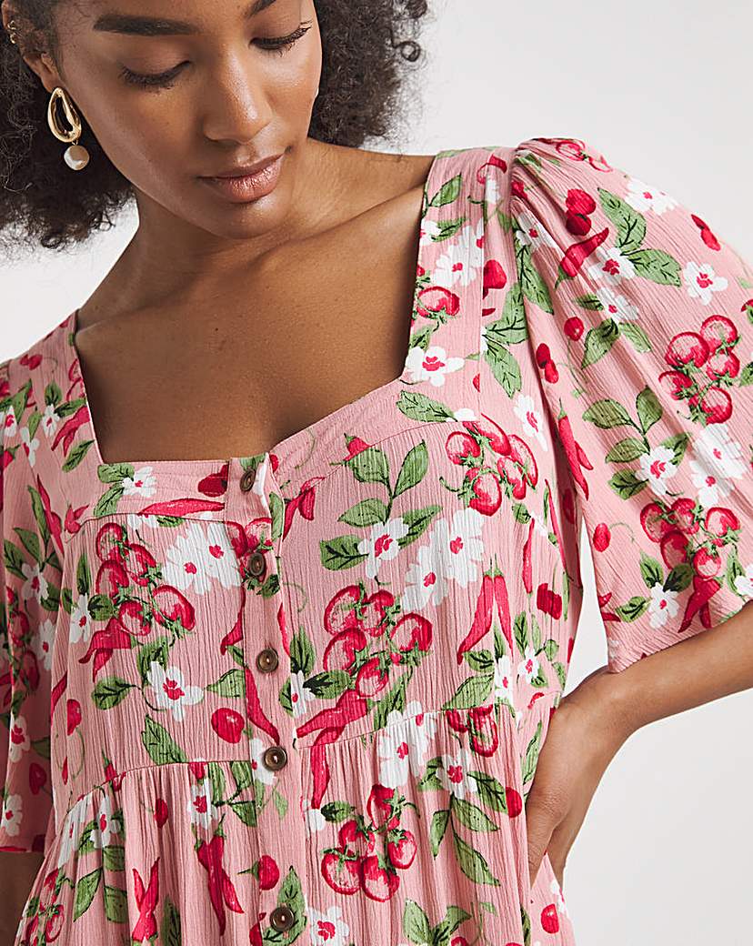 Pink Print Crinkle Maxi Dress