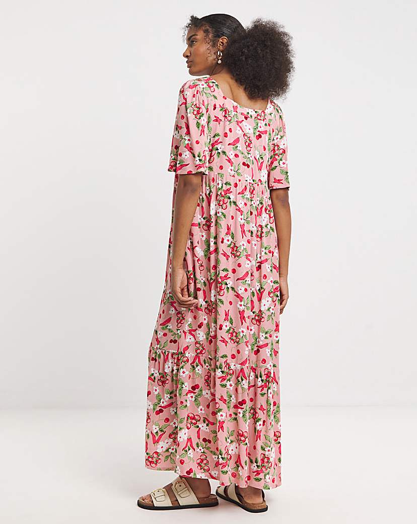 Pink Print Crinkle Maxi Dress