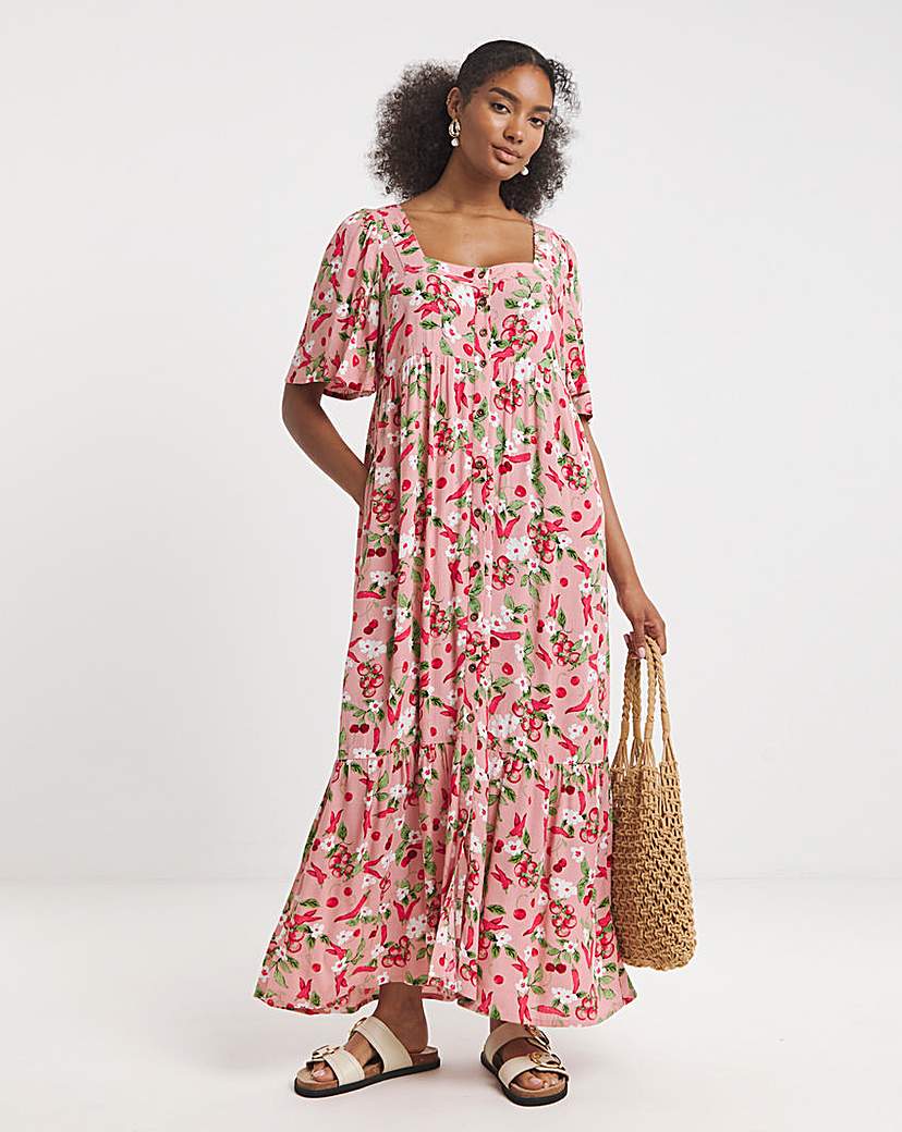 Pink Print Crinkle Maxi Dress