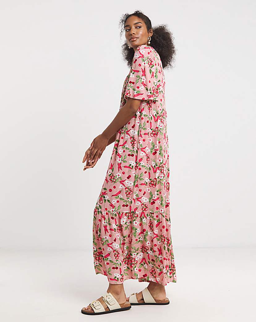 Pink Print Crinkle Maxi Dress