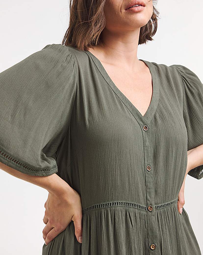 Khaki Crinkle Midi Dress